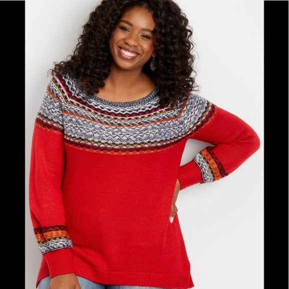 Maurices Red Fair Isle Tunic Sweater X 